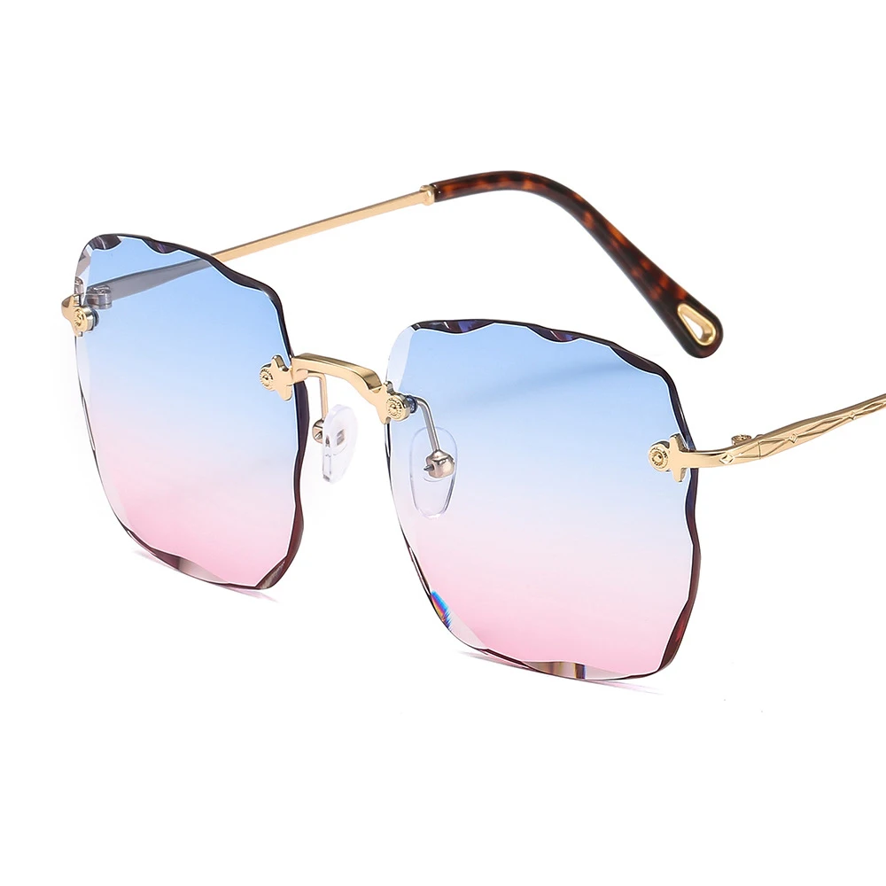 

GUVIVI 2019 OEM Women glasses Customized Gradient color Rimless Sunglasses wholesale New product 2019, Pink;rose gold;red;blue;green