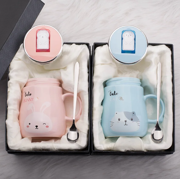 

500ml Korean style four colors gift box ceramic cup spoon mug lid with Mobile phone holder, Customized promotional mug