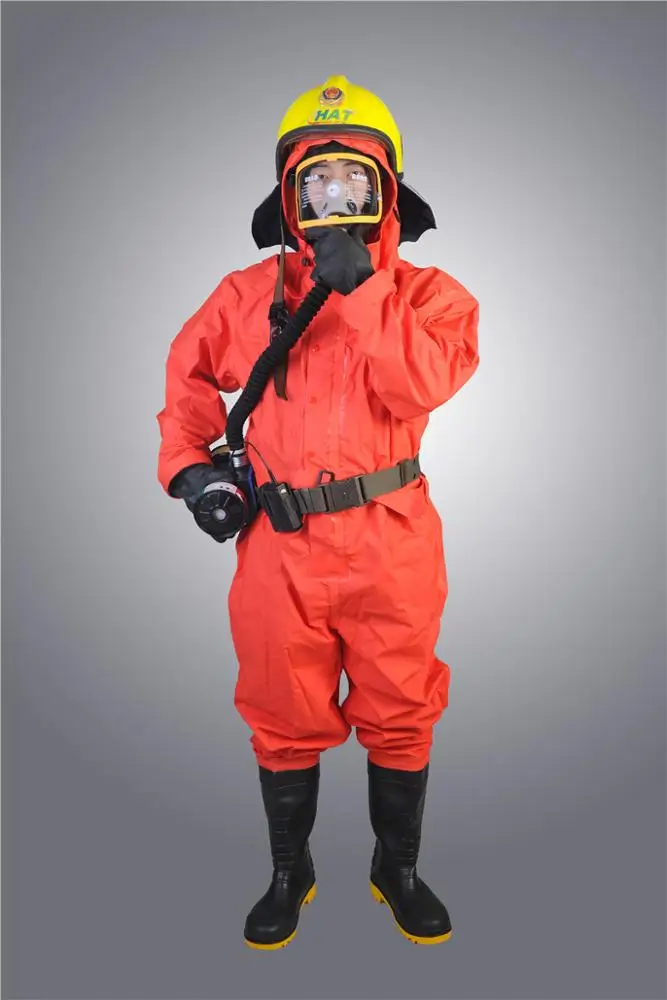 红色工作消防员橡胶化学防护服