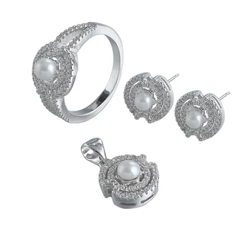 Rhodium Plated Jewelry Sets Pearl Parts 925 Sterling Silver Costume ...