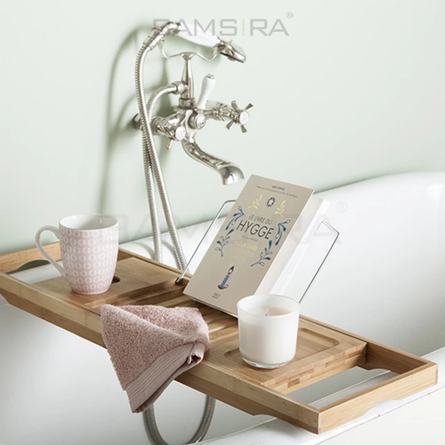 100 Pure Bamboo Bathtub Caddy Tray With Extendable Arm/bamsira_bsci
