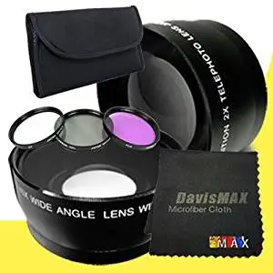DavisMAX Fibercloth Lens Bundle 58mm Wide Angle 2x Telephoto Lenses for Canon EOS Rebel T3i with Canon 85mm f// 1.8 EF USM Lens