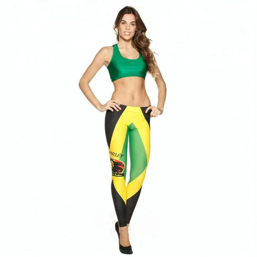 

Rasta clothing Elastic High Waist Pants Jamaican Yoga Leggings