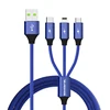 Cotton Braided 3 IN 1 Triple Evaporator Data Sync And Fast Charging USB Cable 3.4A
