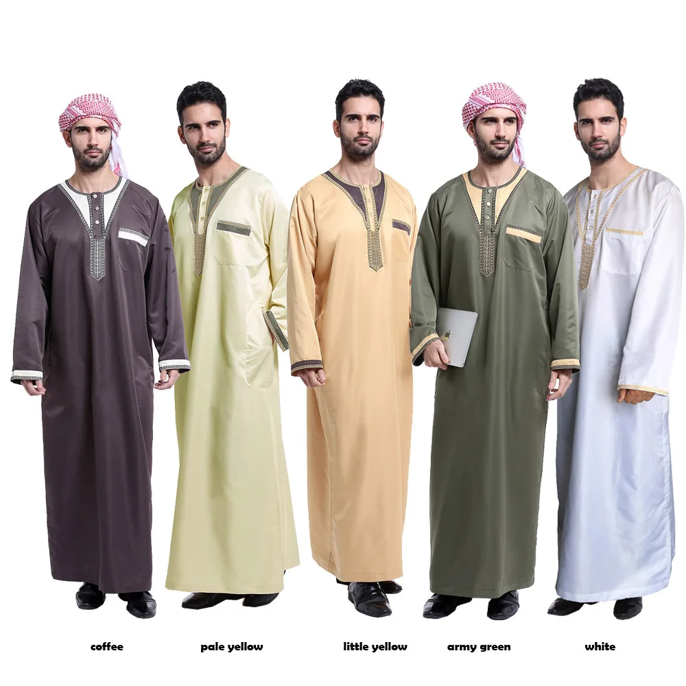 

Muslim Islamic Clothing for Men Arabia Embroidery Abaya Plus Size 3XL Dubai Men's Kaftan Long Sleeve Jubba Clothing