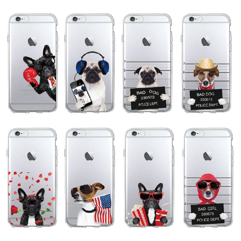 

Cute Puppy Pug Cool French Bulldog Dog Soft Phone Case Coque Funda For iPhone 12 11 Pro Max 7 7Plus 6S 6Plus 8 8Plus X XS Max, Mix patterns