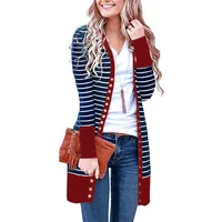 

2018 Autumn and winter Women's wear Large size fastener stripe cardigan