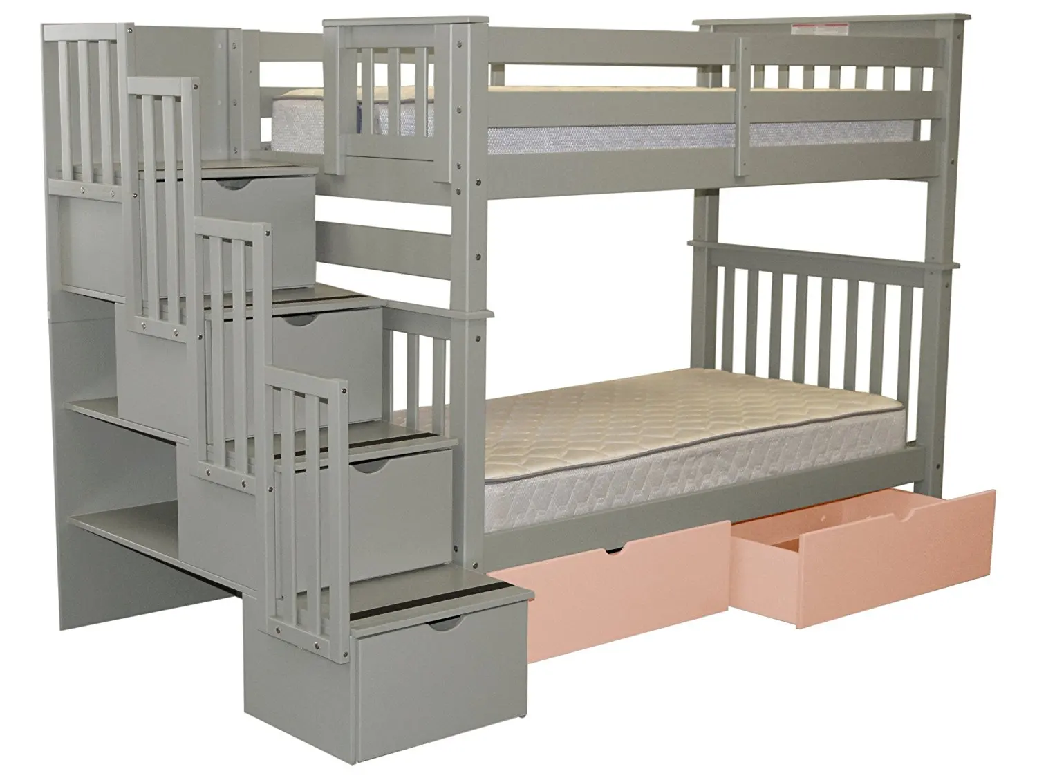 Buy Bedz King Tall Stairway Bunk Beds Twin Over Twin With 4 Pink