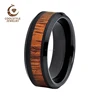 Wholesale Tungsten Carbide Rings for Men Women Top Polished Koa Wood Inlay Black Plated Beveled Edges Designs Comfort Fit