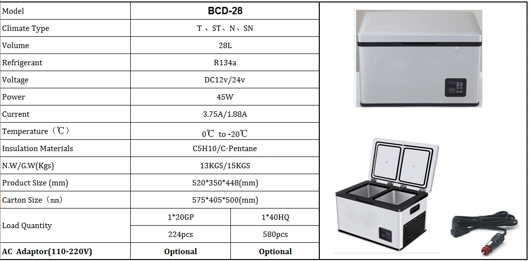 Noisefree Fast Cooling 12v 24v 45w 28l Battery Powered Dc Car