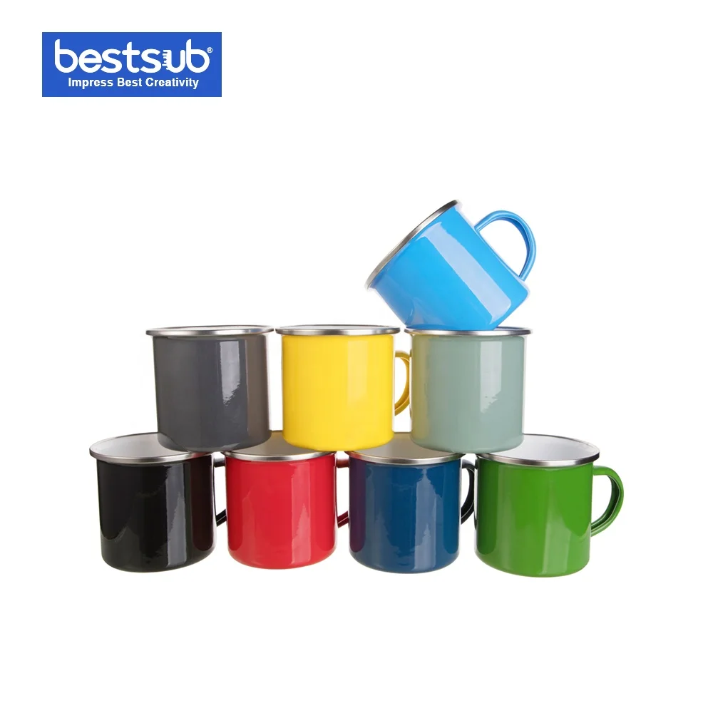 

BestSub Wholesale 12oz 360ml Sublimation Mugs Extra Glossy Colored Enamel Mug Taza De Enamel