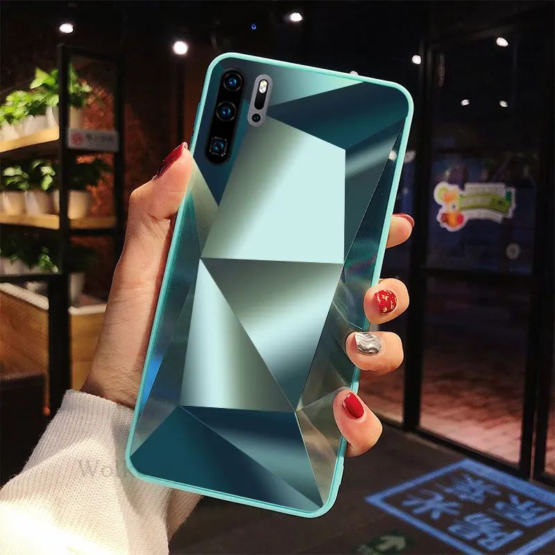 

Fashion 3D Diamond Texture Glossy Mirror Cover Case For Huawei P30 Pro Case