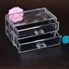 Clear Black Acrylic Countertop Display 2 Tiers Drawer For Makeup Brush Lipsticks