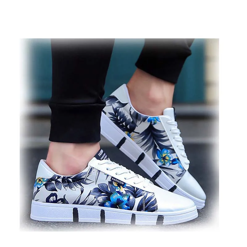 

2019 Korean Version Fashion Print Breathable Canvas Shoes Men Casual Shoes For Male Lace-up Flats Shoes, Customized
