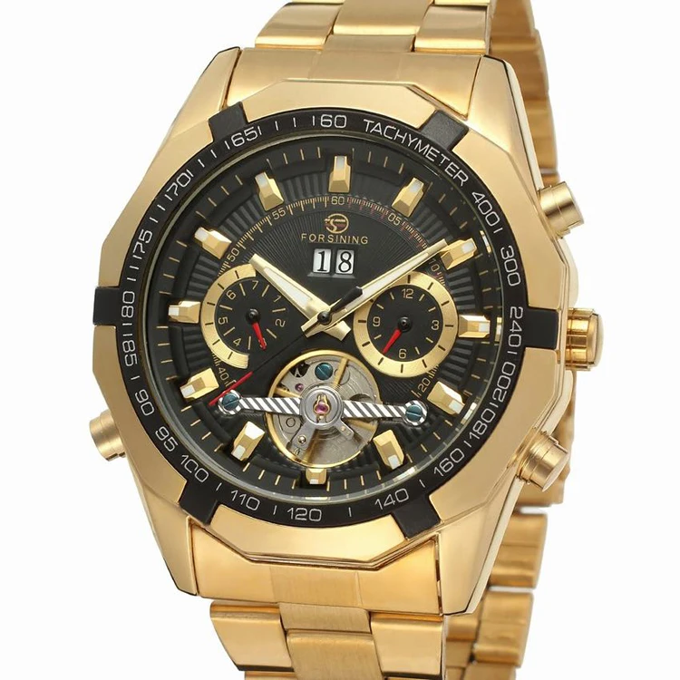 

FORSINING 006 G Forsining automatic mechanical watch Tourbillon double calendar watch men 's stainless steel watch
