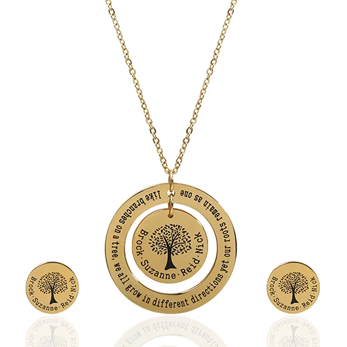 

tree of life necklace gold plated dubai jewelry set stainless steel earring women