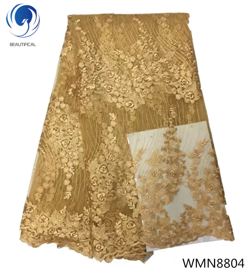 

Beautifical beads stones french lace african lace gold embroidered lace fabric WMN88, Customized