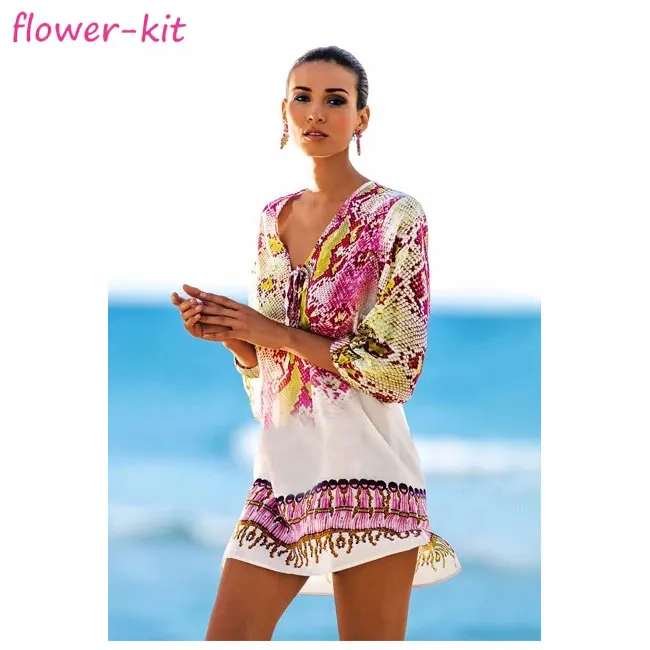 

Women Beach Caftan Sarong Beach Tunic, Printing Lady Chiffon Cover Up Beach Dress