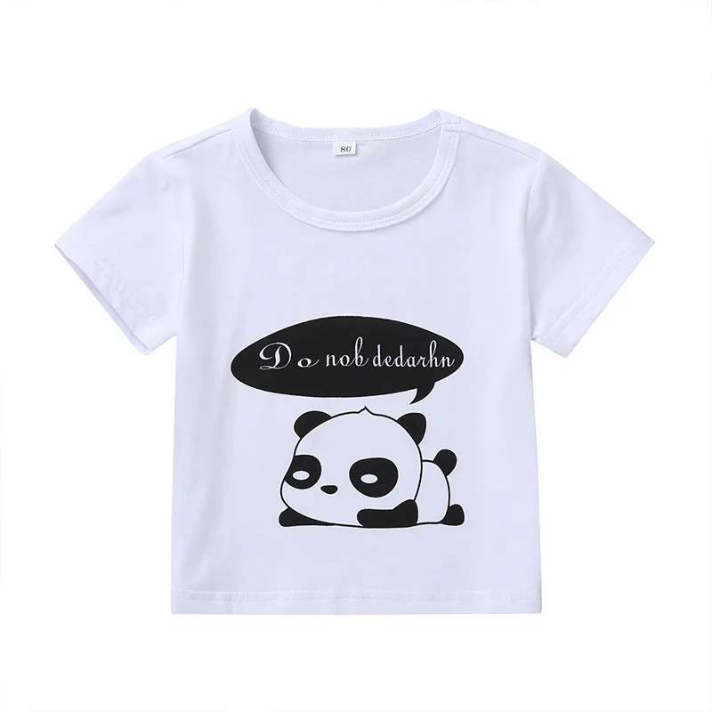 

High quality factory direct wholesale kids clothes 100%cotton carton Panda printed boys t-shirt, White