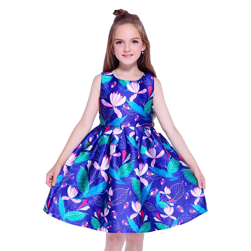 

Kseniya Kids Lotus Print Girl Princess Dress Summer Sleeveless Girl Casual Dress Plus Size, Blue;wine red;purple;red;pink