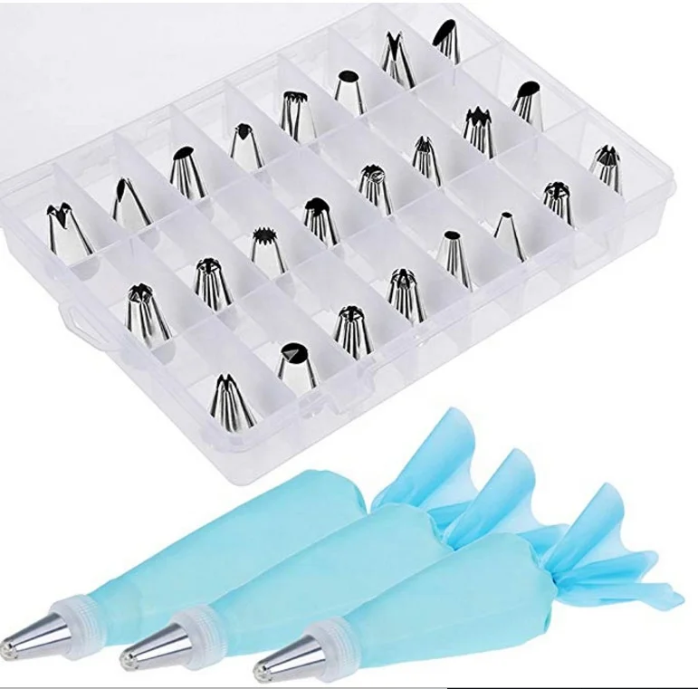 

30 PCS Stainless Steel Icing Piping Nozzles Tips Bag Set Cake Decorating Tip Tools Baking Tools Cupcake Pastry Supplies Kit, Silver