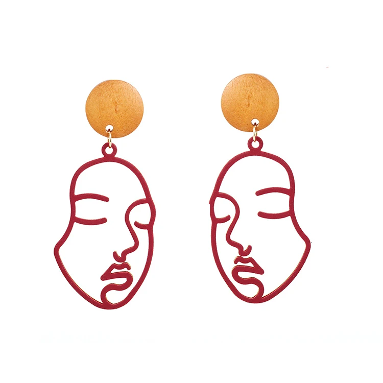 

New Abstract Hollow Out Face Dangle Earrings Girls Statement Long Drop Earrings Jewelry Earrings (KDR015, Same as the picture