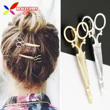 2016 Grampos de Cabelo Da Moda Quente Da Moda Linda Tesoura De Metal Grampos de Cabelo de Prata de Ouro para As Mulheres Jóias Acessórios pinzas de pelo