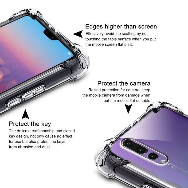 
360 degree Shockproof Soft Silicone TPU Clear transparent Cases Cover For Huawei P20 pro /lite 