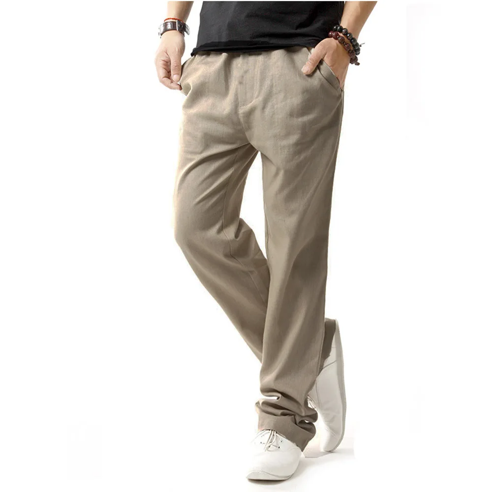 

Men's Casual Pants Lightweight Elasticated Waist Linen Trousers, White;grey;green;black;blue;beige;navy