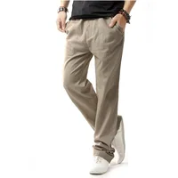 

Classic Mens Casual Pants Lightweight Elasticated Waist Linen Trousers