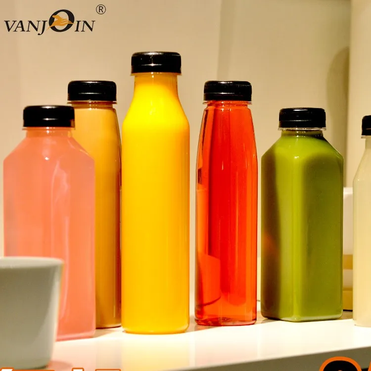 250ml 350ml Empty Clear Square Bpa Free Plastic Juice Bottle Wholesale