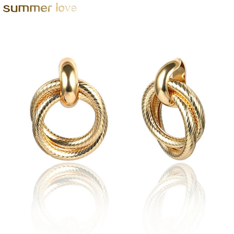 

New Arrival Double Layer Spiral Circle Earring Minimalism Round Metal Stud Earrings Jewelry For Women Girl Gifts, Many colors you can choose