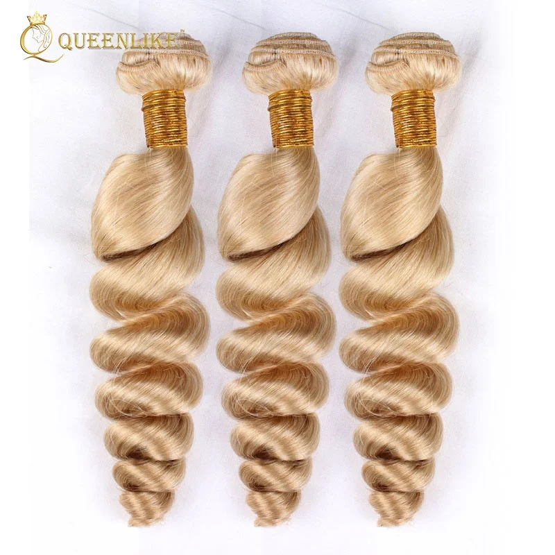 

Blonde Virgin Hair No Smell Soft And Smooth 3pcs 613 Human Hair Bundles, Natural black or customize