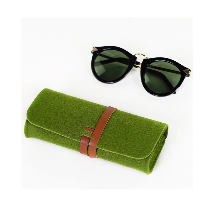 

wholesale Fashion Handmade felt glasses sunglasses case with Leather, Green;grey;pink