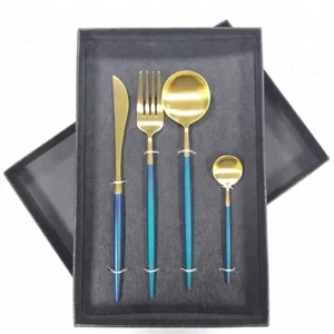 Image of Amazon hot sale stainless cutlery set dinnerware in custom box for wedding guest Christmas flatware