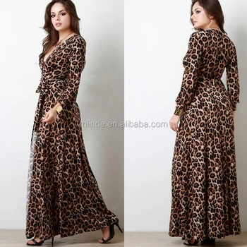 long sleeve leopard maxi dress