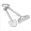 Silver / Gold 3 Dimensional Rake And Shovel Charm Join Together On A Closed O-Ring Pendant
