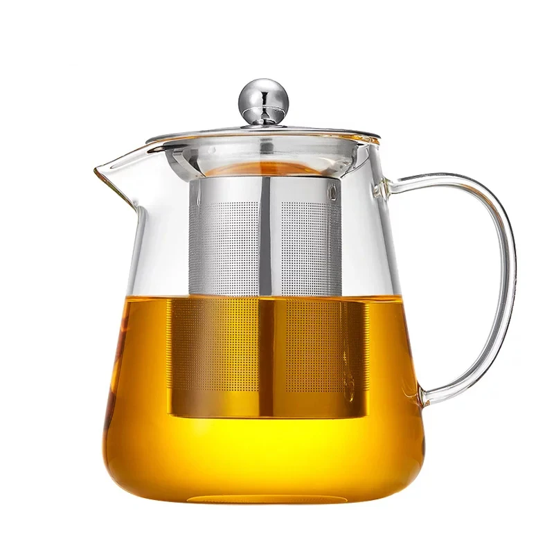 direct fire heating resistant borosilicate transparent pyrex glass teapot with infuser