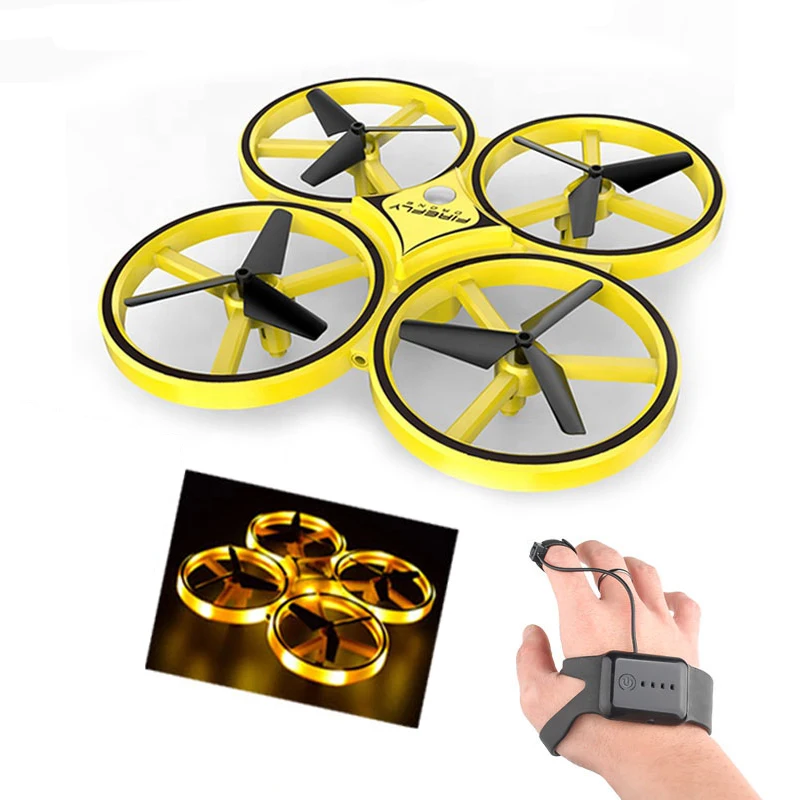 

2019 Amazon hot novelty 2.4G rc watch controlling flying infrared toys,smart watch Gravity rc hand induction drone, Blue, red, golden