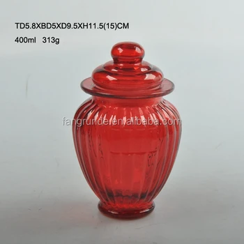 Customized Decorative 400ml Small Bottom Red Colored Gl Storage Customized Decorative 400ml Small Bottom Red Colored Gl Storage Jar