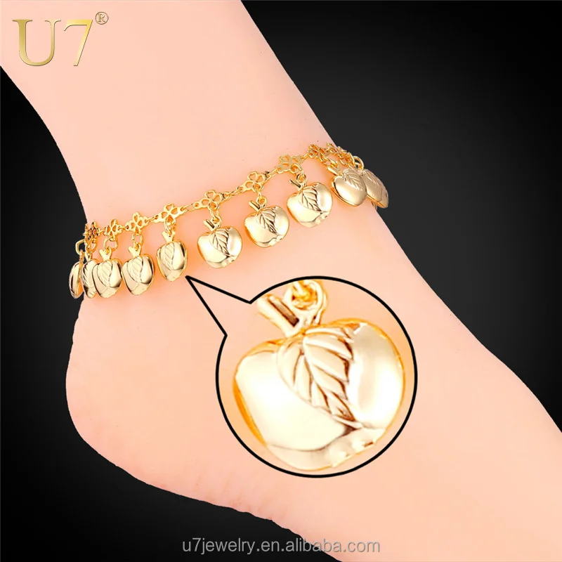 

U7 gold plated apple foot anklet , women indian anklets foot jewelry, Silver/gold color