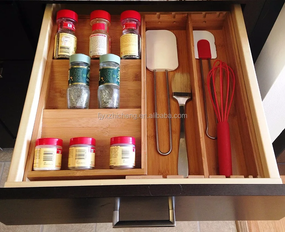 Wholesale Expandable Bamboo Spice Tray Rack Drawer Storage
