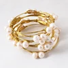 Stracked fresh water pearl wired bangle bracelet