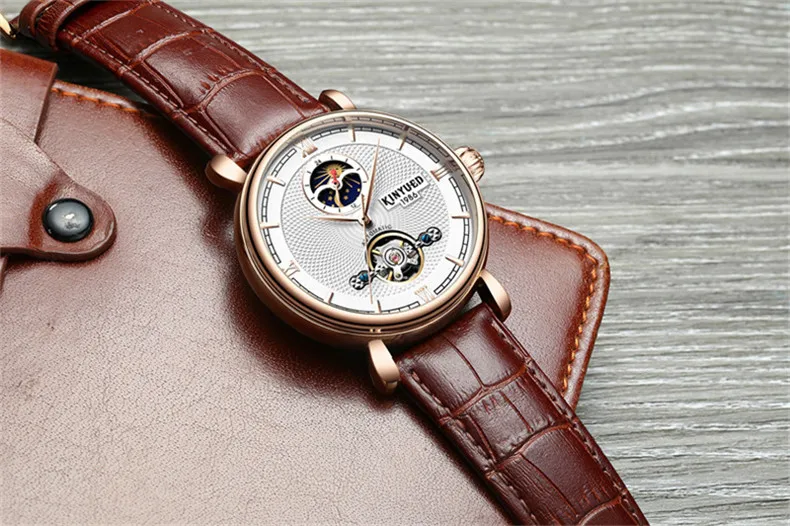 Top Brand Tourbillon Mens Watches Automatic Watch Golden Case Moon phase Male Clock Mechanical Watch Relogio Masculino