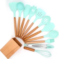 

Amazon Hot Seller Natural Wood Cooking Tool Silicone Kitchen Utensil Set