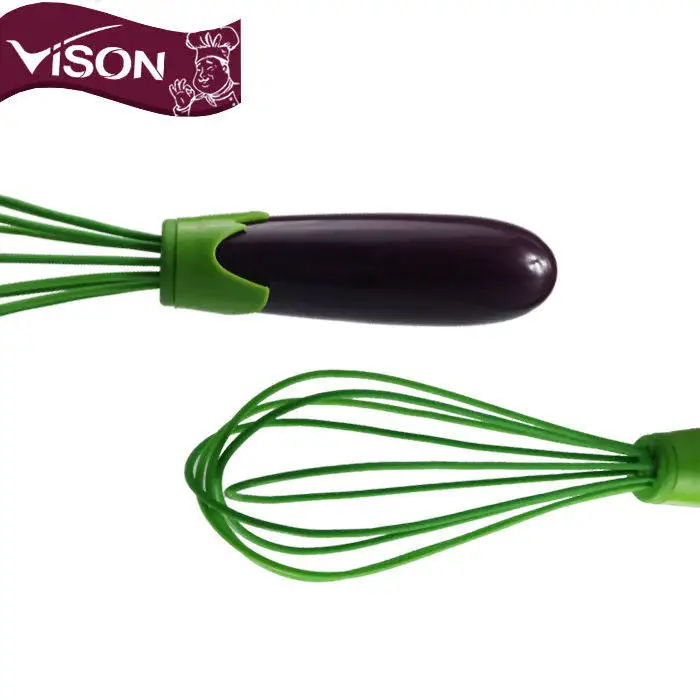 Wholesale Price Cute Kitchen Rubber Silicone Egg Whisk/ Egg Beater With Eggplant Pattern Handle