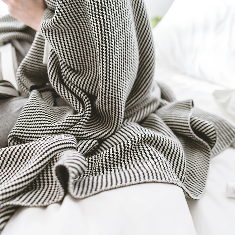 100 Cotton Throw Blanket Simple Black And White Striped Knitting Home