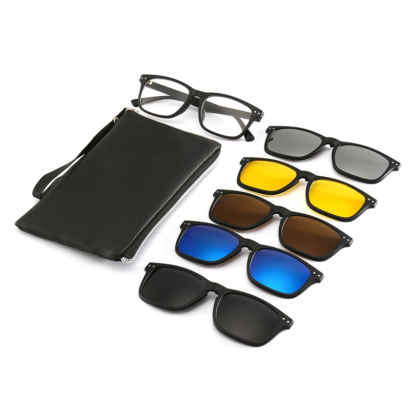 

Clip on Sunglasses 5 in 1 Eyeglasses With Clip on Magnetic Driving Sunglasses Optical Glasses