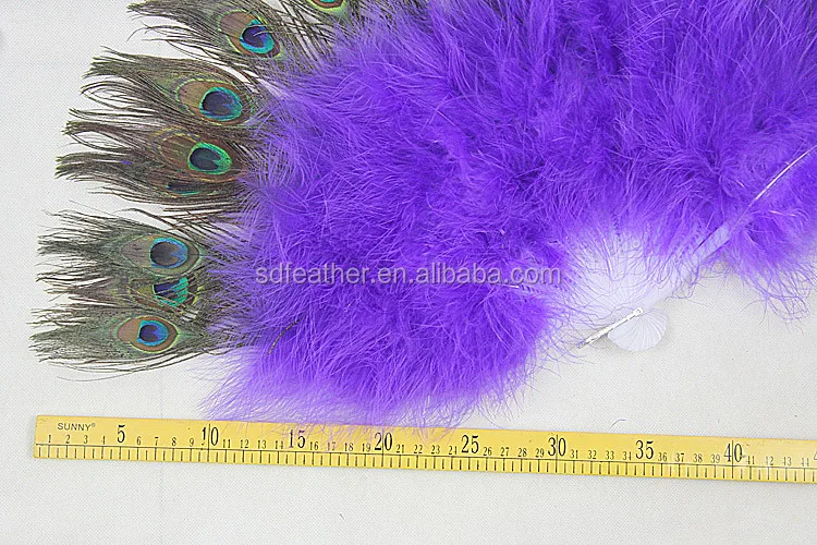 Dancing Costumes Purple 21 Folding Staves Peacock Feather Fans Handmade Stage Performance Fan 2407