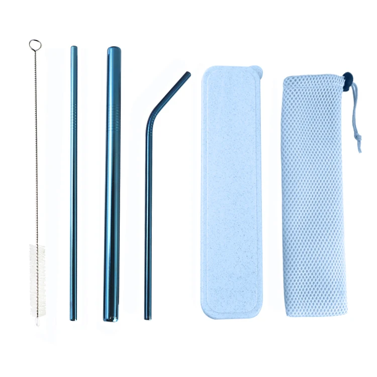 

Wholesale metal straw with wheat box, reusable stainless steel drinking straw